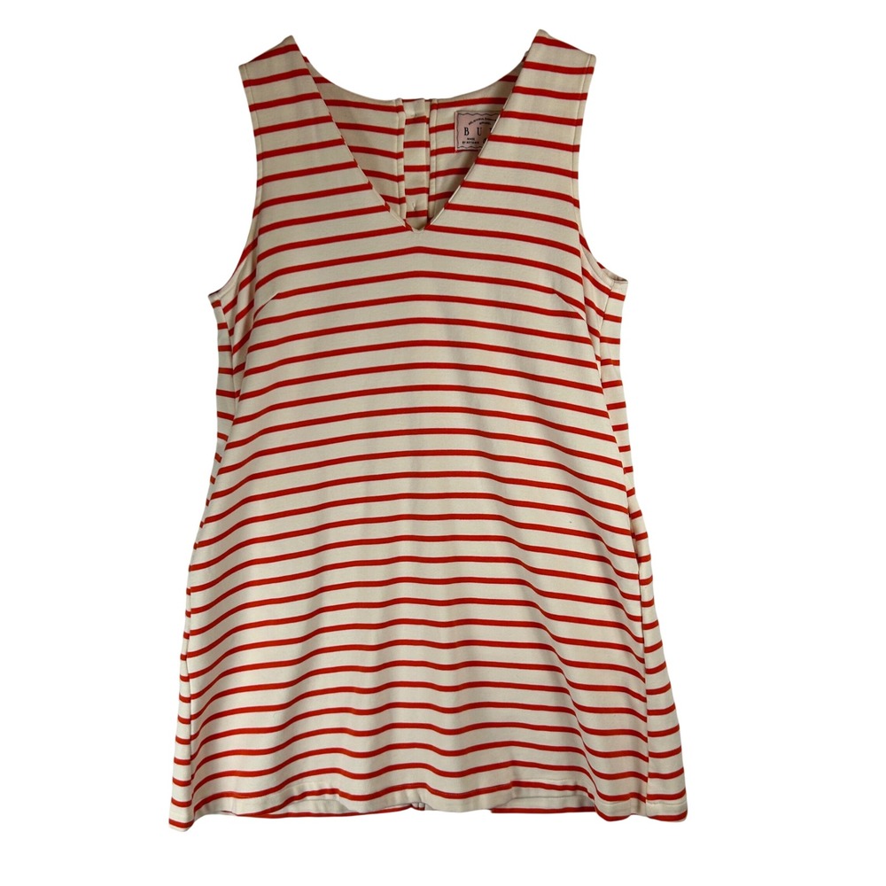 BURU Womens Oragne Cream Striped Sleeveless V-Neck Button Back Shift Dress Small